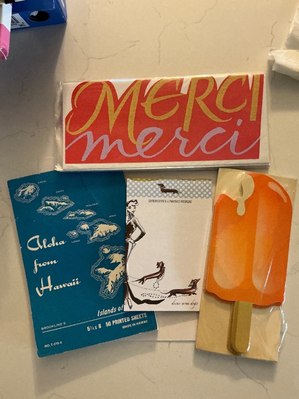 Vintage Stationery Paper Pad & Greeting Card Lot | Merci • Hawaii • Divas • Pops